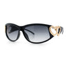 Womens Diva Wrap Around Double Heart Jewel Hinge Plastic Fashion Sunglasses