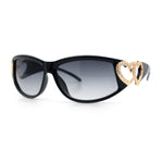 Womens Diva Wrap Around Double Heart Jewel Hinge Plastic Fashion Sunglasses