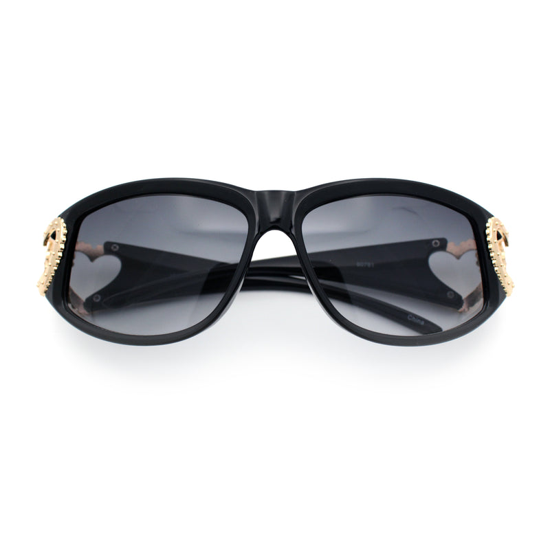 Womens Diva Wrap Around Double Heart Jewel Hinge Plastic Fashion Sunglasses