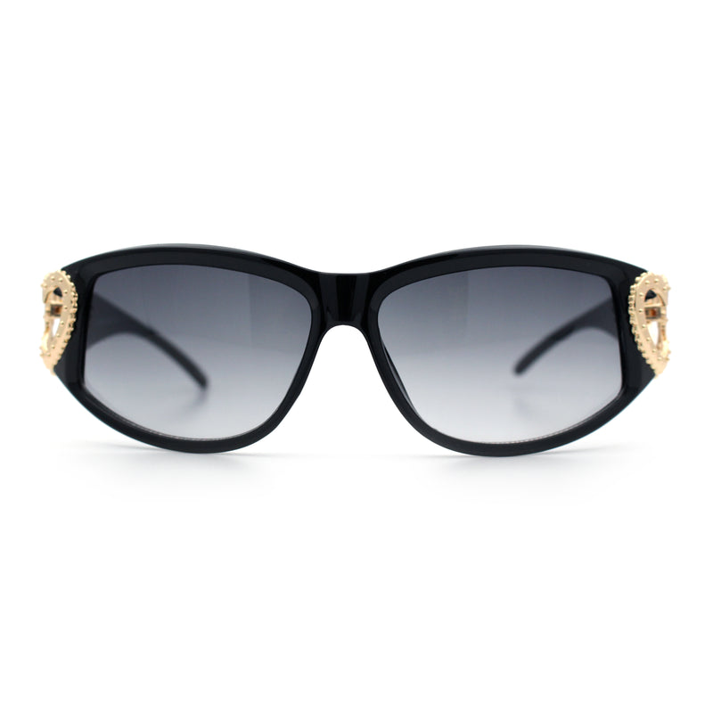 Womens Diva Wrap Around Double Heart Jewel Hinge Plastic Fashion Sunglasses