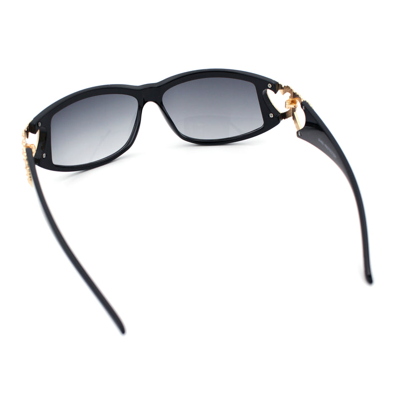 Womens Diva Wrap Around Double Heart Jewel Hinge Plastic Fashion Sunglasses