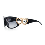 Womens Diva Wrap Around Double Heart Jewel Hinge Plastic Fashion Sunglasses