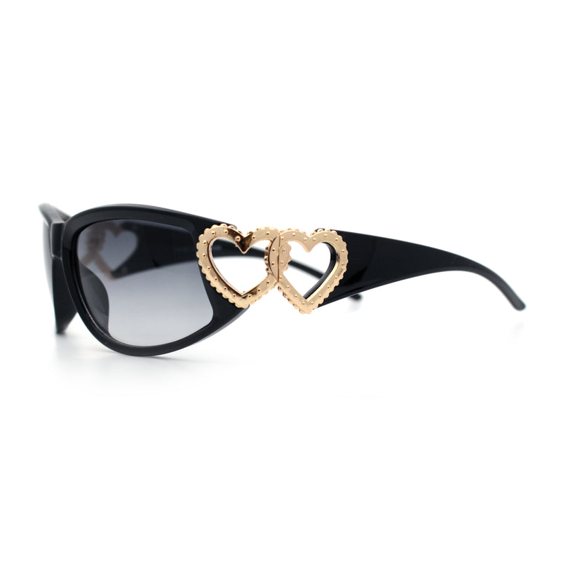 Womens Diva Wrap Around Double Heart Jewel Hinge Plastic Fashion Sunglasses