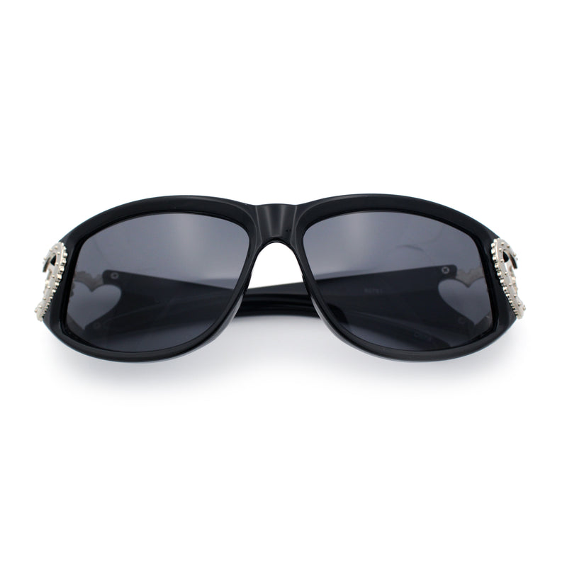 Womens Diva Wrap Around Double Heart Jewel Hinge Plastic Fashion Sunglasses