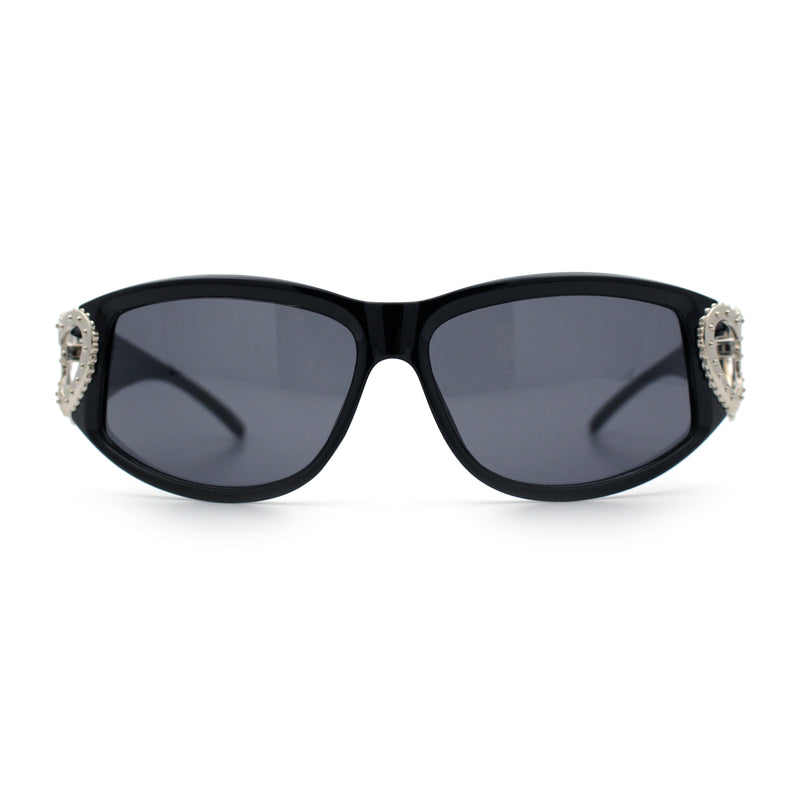 Womens Diva Wrap Around Double Heart Jewel Hinge Plastic Fashion Sunglasses
