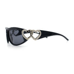 Womens Diva Wrap Around Double Heart Jewel Hinge Plastic Fashion Sunglasses