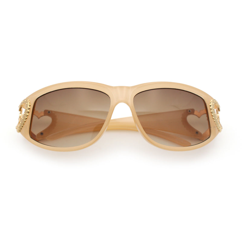 Womens Diva Wrap Around Double Heart Jewel Hinge Plastic Fashion Sunglasses