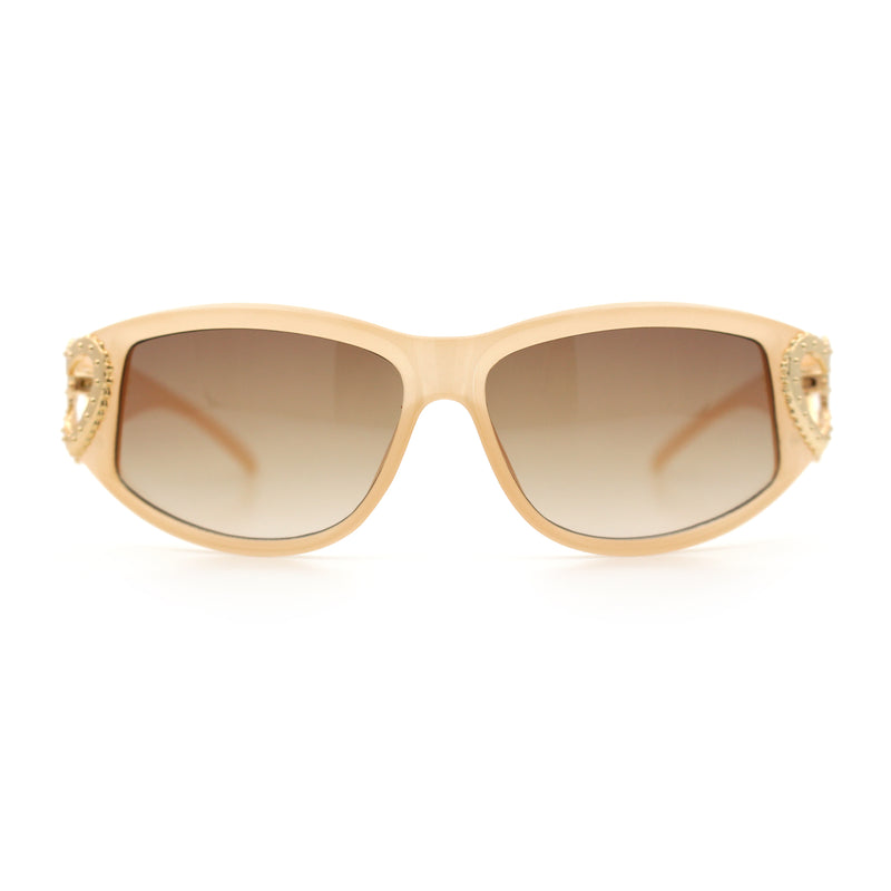 Womens Diva Wrap Around Double Heart Jewel Hinge Plastic Fashion Sunglasses