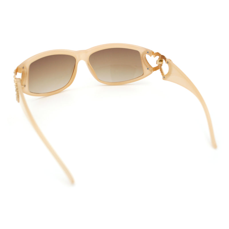 Womens Diva Wrap Around Double Heart Jewel Hinge Plastic Fashion Sunglasses