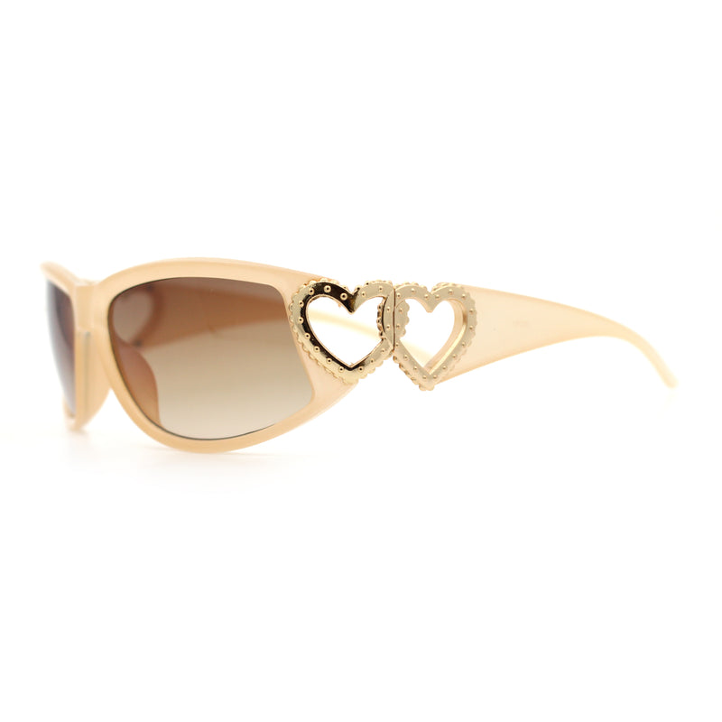 Womens Diva Wrap Around Double Heart Jewel Hinge Plastic Fashion Sunglasses