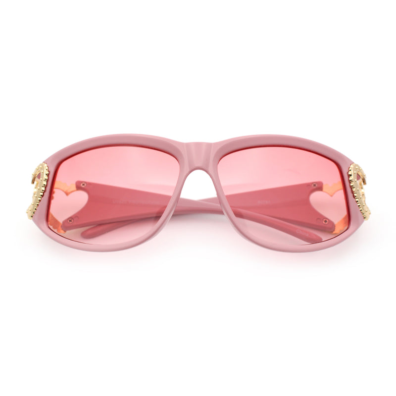 Womens Diva Wrap Around Double Heart Jewel Hinge Plastic Fashion Sunglasses