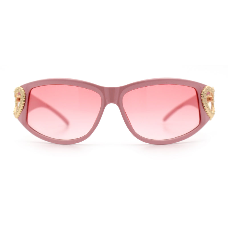 Womens Diva Wrap Around Double Heart Jewel Hinge Plastic Fashion Sunglasses