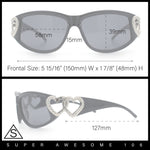 Womens Diva Wrap Around Double Heart Jewel Hinge Plastic Fashion Sunglasses