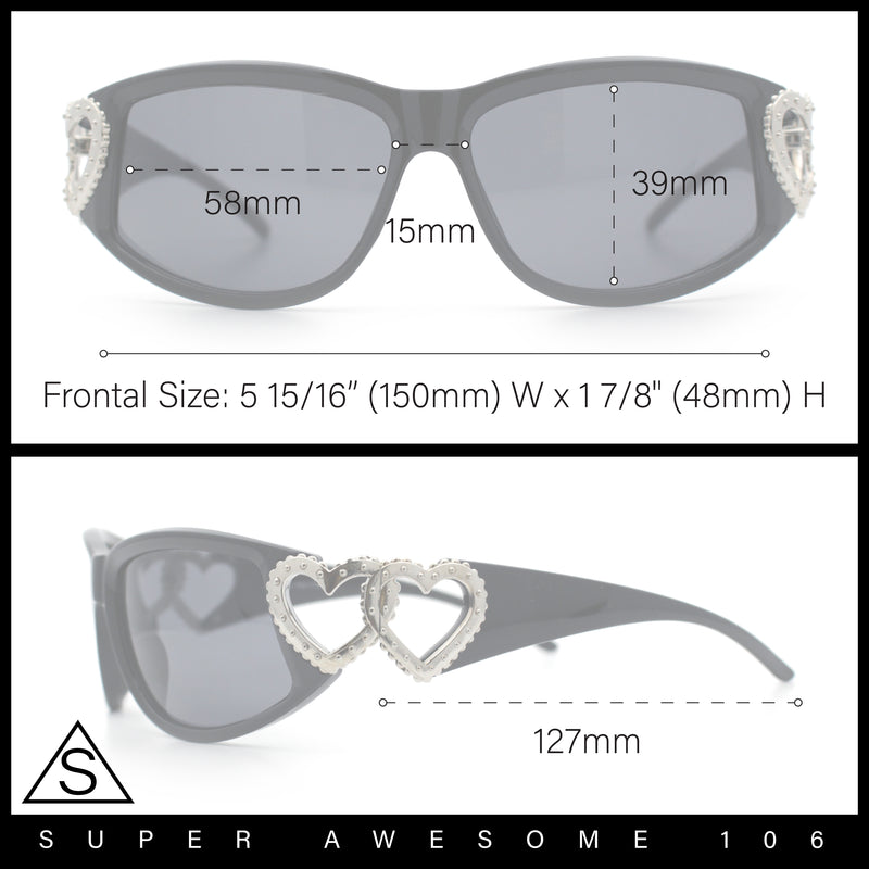 Womens Diva Wrap Around Double Heart Jewel Hinge Plastic Fashion Sunglasses