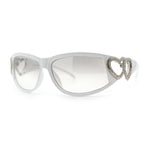 Womens Diva Wrap Around Double Heart Jewel Hinge Plastic Fashion Sunglasses