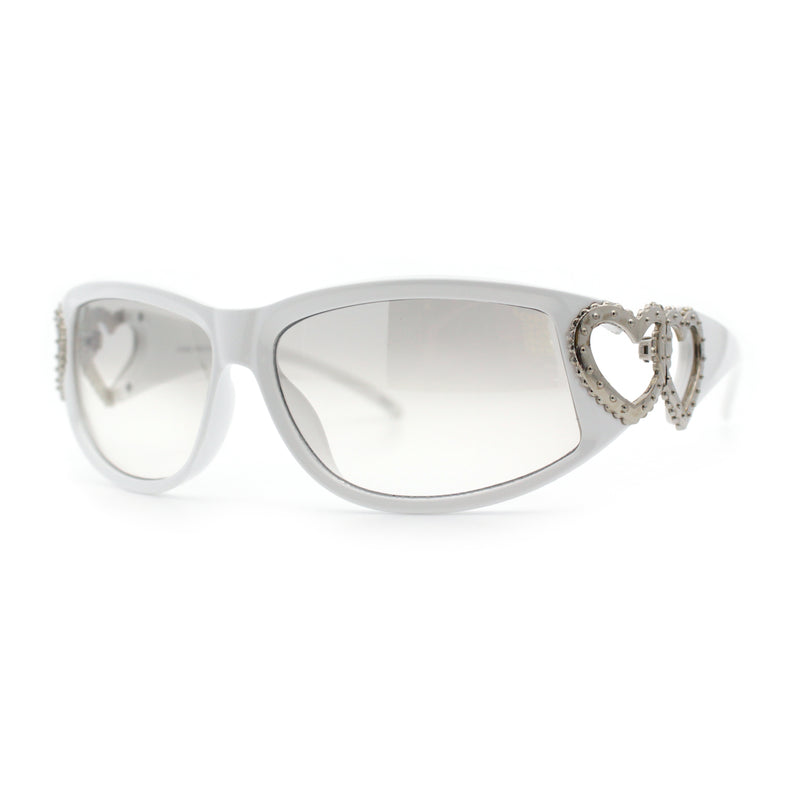Womens Diva Wrap Around Double Heart Jewel Hinge Plastic Fashion Sunglasses