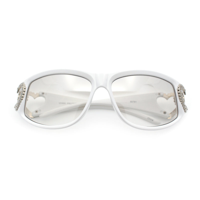 Womens Diva Wrap Around Double Heart Jewel Hinge Plastic Fashion Sunglasses
