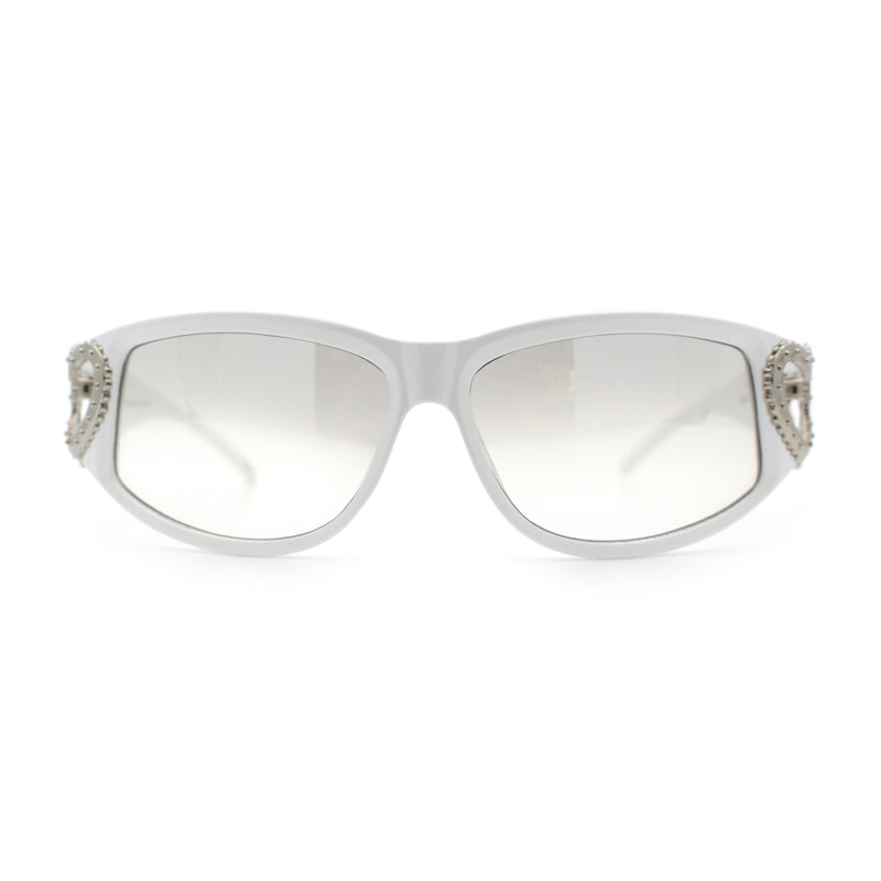 Womens Diva Wrap Around Double Heart Jewel Hinge Plastic Fashion Sunglasses