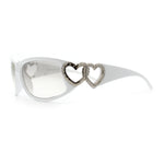 Womens Diva Wrap Around Double Heart Jewel Hinge Plastic Fashion Sunglasses