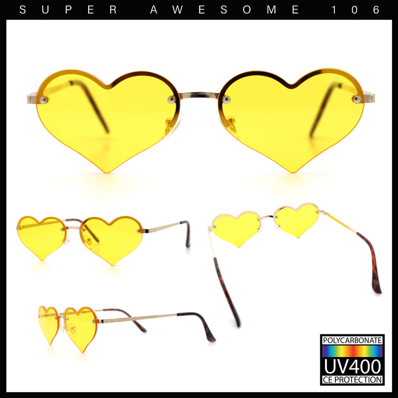 Womens Hippie Bubbly Heart Shape Half Rim Metal Retro Sunglasses
