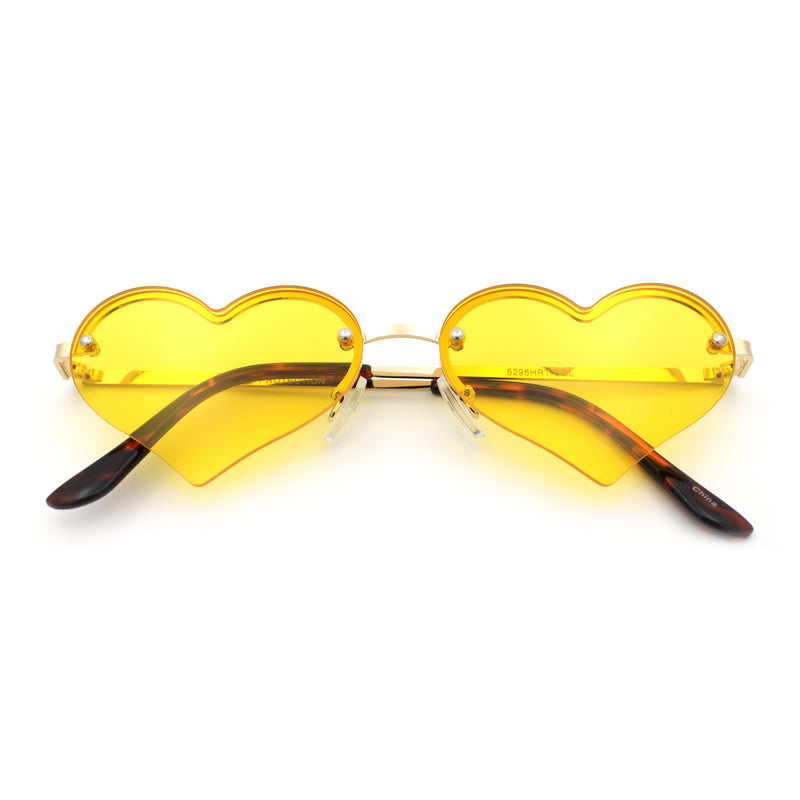 Womens Hippie Bubbly Heart Shape Half Rim Metal Retro Sunglasses