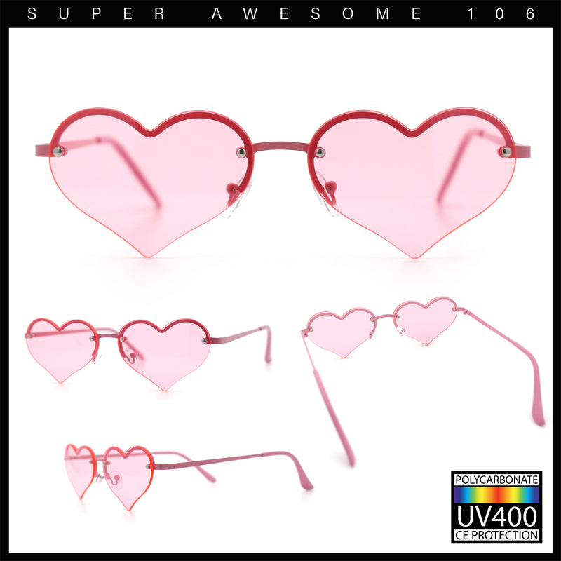 Womens Hippie Bubbly Heart Shape Half Rim Metal Retro Sunglasses