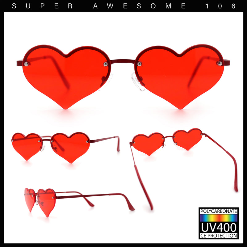 Womens Hippie Bubbly Heart Shape Half Rim Metal Retro Sunglasses