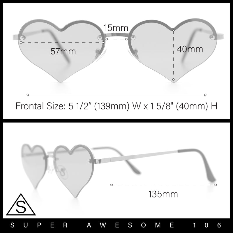 Womens Hippie Bubbly Heart Shape Half Rim Metal Retro Sunglasses