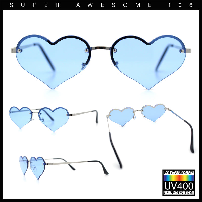Womens Hippie Bubbly Heart Shape Half Rim Metal Retro Sunglasses