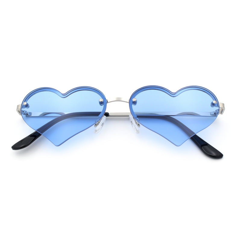 Womens Hippie Bubbly Heart Shape Half Rim Metal Retro Sunglasses