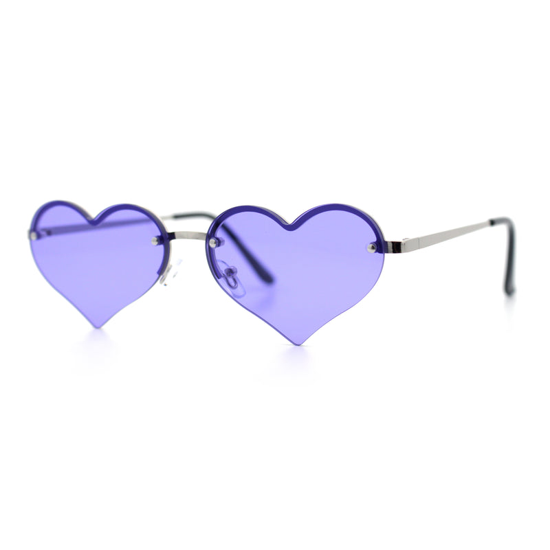 Womens Hippie Bubbly Heart Shape Half Rim Metal Retro Sunglasses