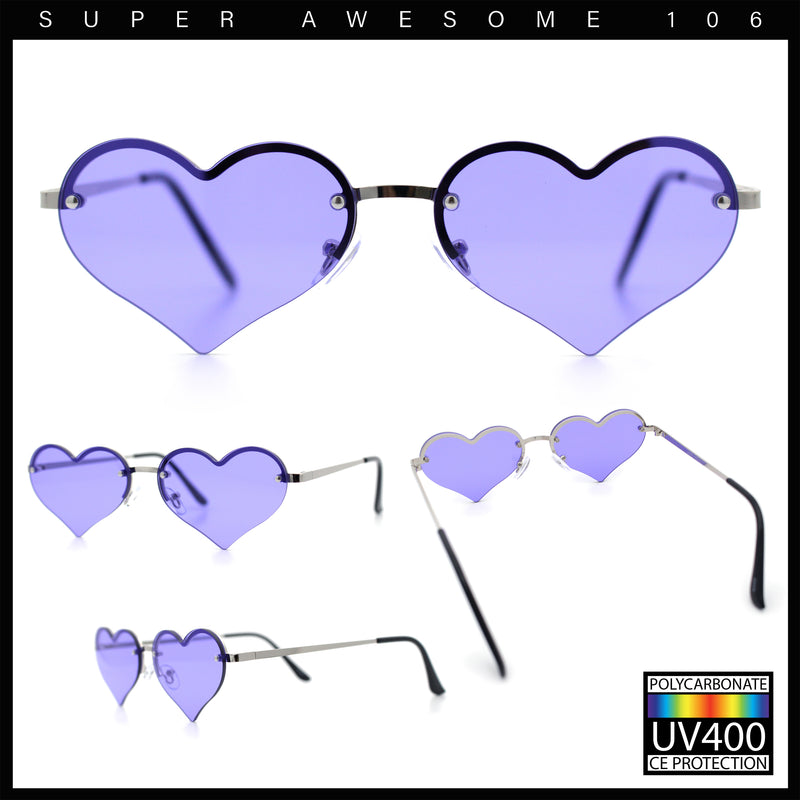 Womens Hippie Bubbly Heart Shape Half Rim Metal Retro Sunglasses