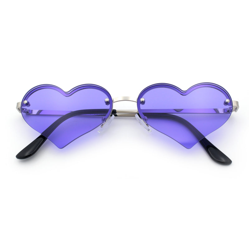 Womens Hippie Bubbly Heart Shape Half Rim Metal Retro Sunglasses