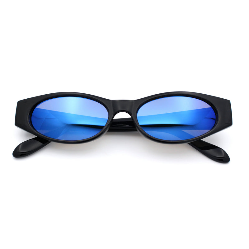 Womens Oval Color Mirror Rectangle Retro 90s Thick Temple Sunglasses