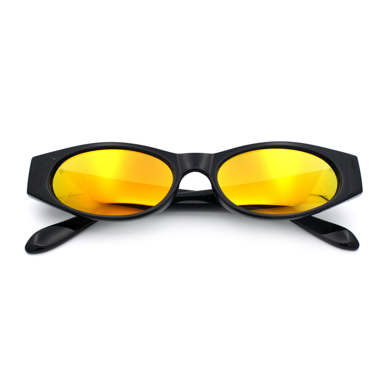 Womens Oval Color Mirror Rectangle Retro 90s Thick Temple Sunglasses