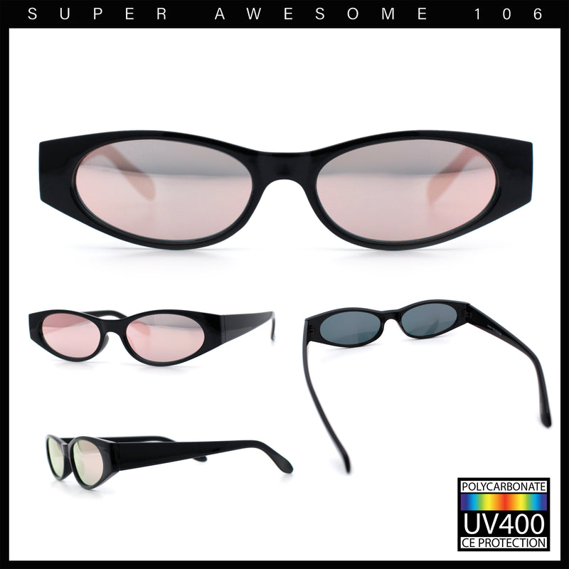 Womens Oval Color Mirror Rectangle Retro 90s Thick Temple Sunglasses