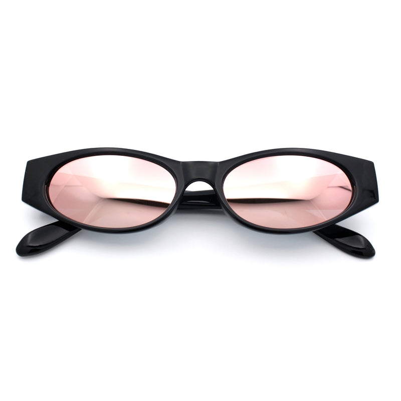 Womens Oval Color Mirror Rectangle Retro 90s Thick Temple Sunglasses