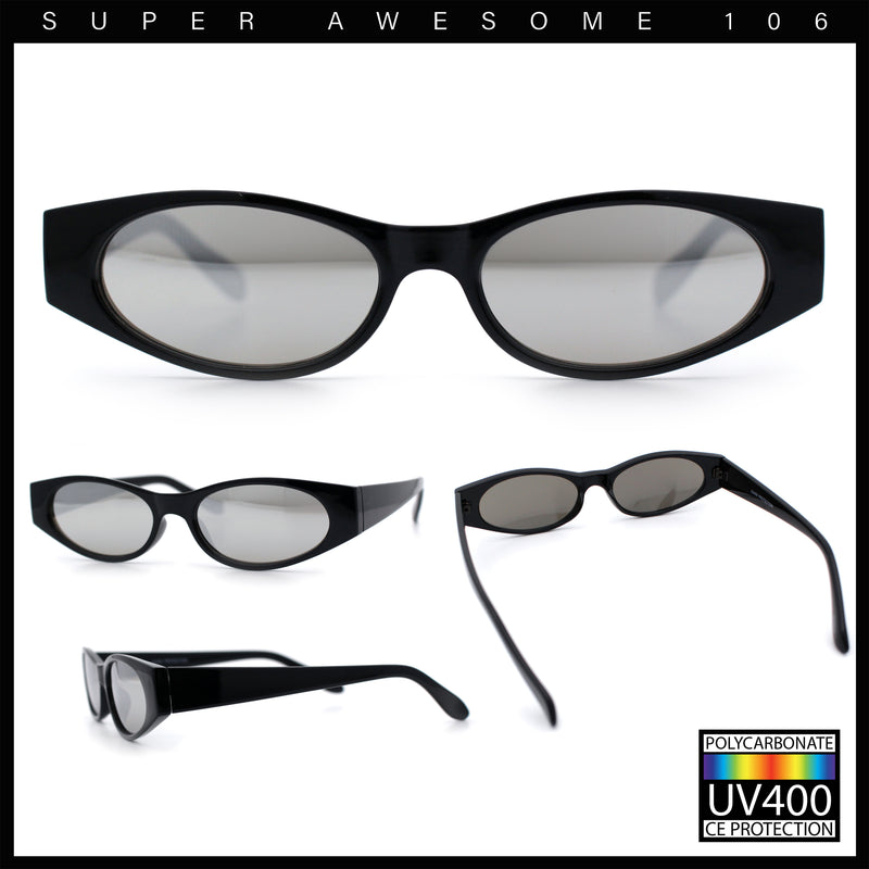 Womens Oval Color Mirror Rectangle Retro 90s Thick Temple Sunglasses