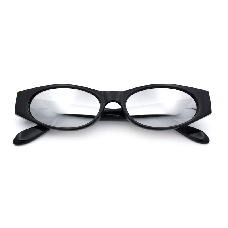 Womens Oval Color Mirror Rectangle Retro 90s Thick Temple Sunglasses