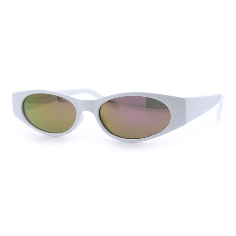 Womens Oval Color Mirror Rectangle Retro 90s Thick Temple Sunglasses