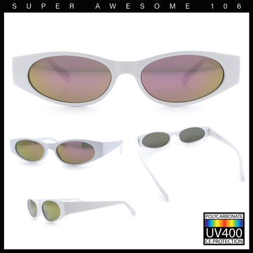 Womens Oval Color Mirror Rectangle Retro 90s Thick Temple Sunglasses