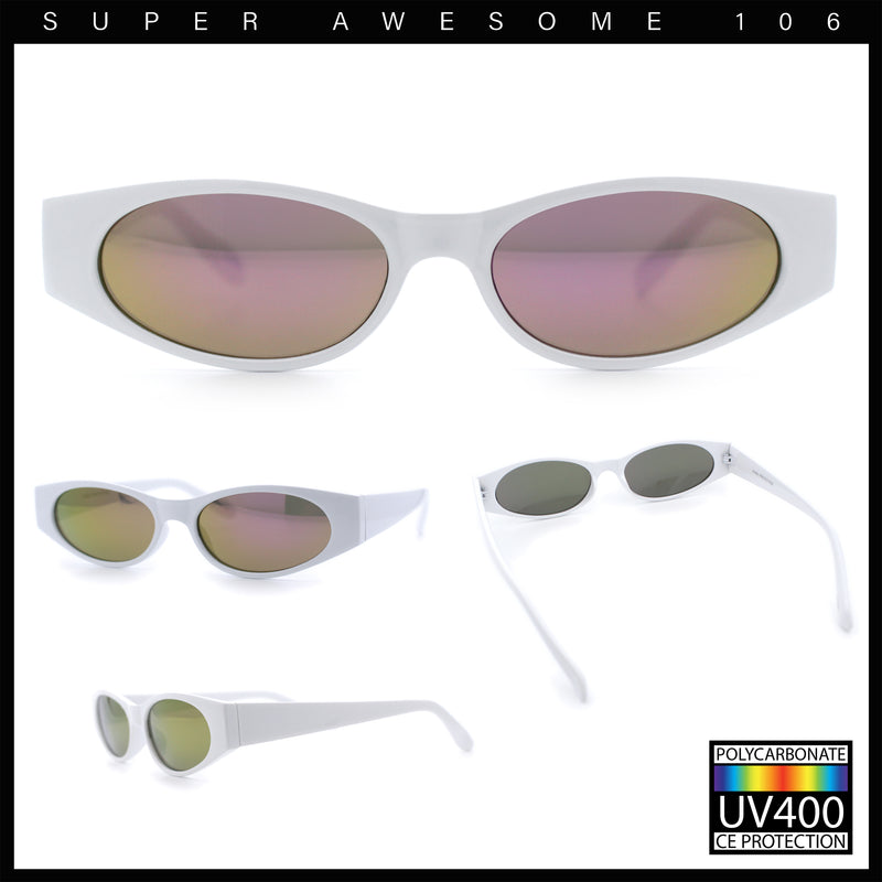 Womens Oval Color Mirror Rectangle Retro 90s Thick Temple Sunglasses