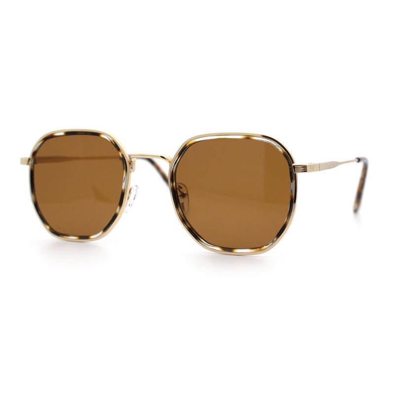Double Rim Octagonal Classical Metal Rim Rectangular Hipster Sunglasses