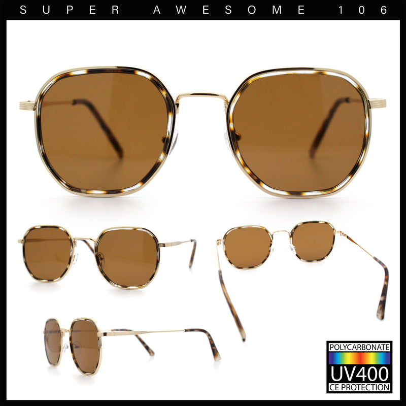 Double Rim Octagonal Classical Metal Rim Rectangular Hipster Sunglasses