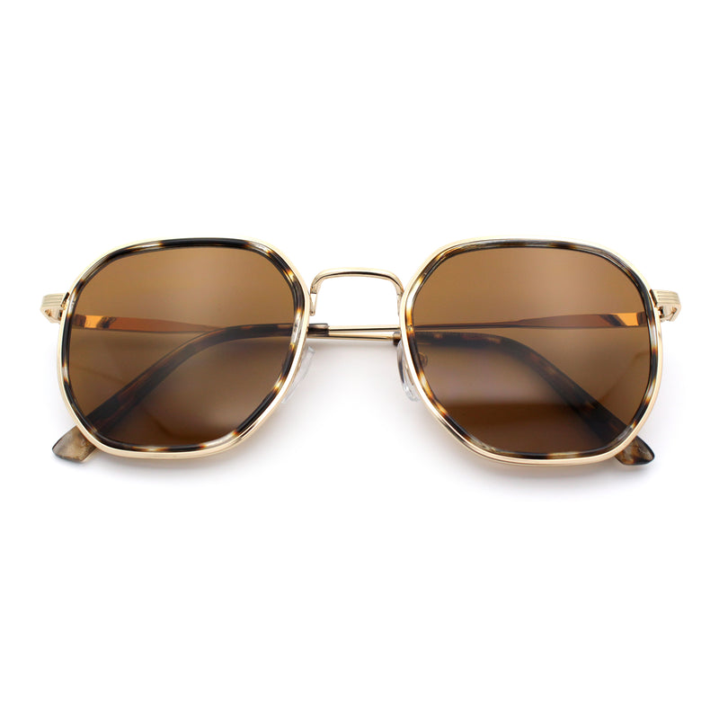 Double Rim Octagonal Classical Metal Rim Rectangular Hipster Sunglasses