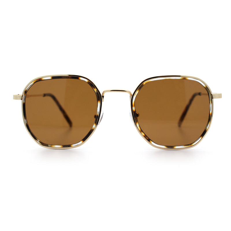Double Rim Octagonal Classical Metal Rim Rectangular Hipster Sunglasses