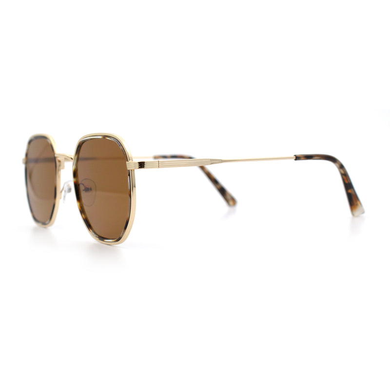 Double Rim Octagonal Classical Metal Rim Rectangular Hipster Sunglasses