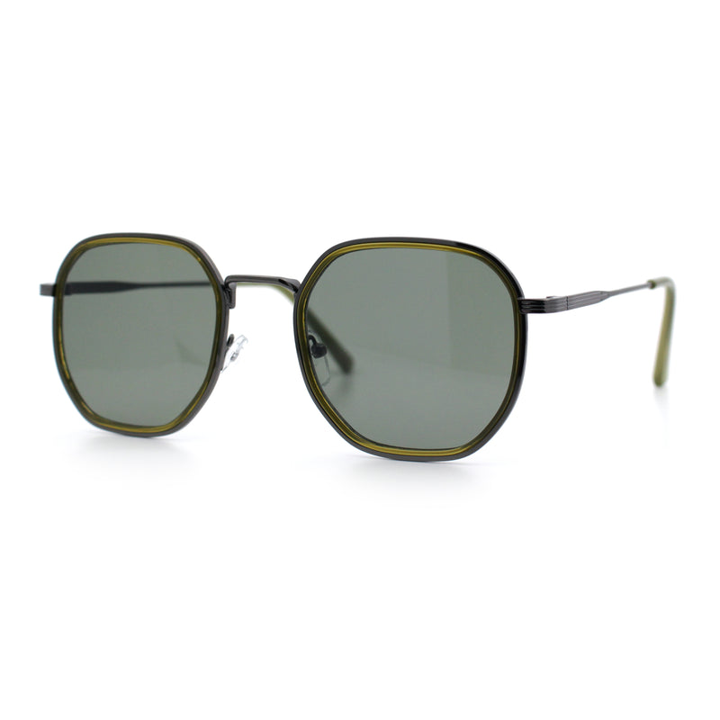 Double Rim Octagonal Classical Metal Rim Rectangular Hipster Sunglasses