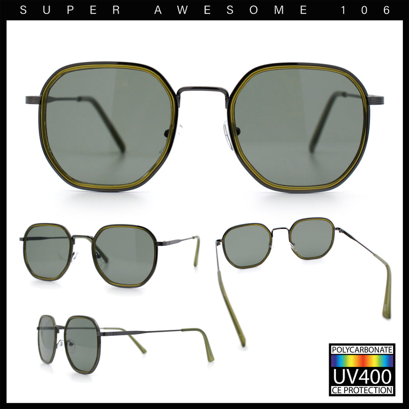Double Rim Octagonal Classical Metal Rim Rectangular Hipster Sunglasses