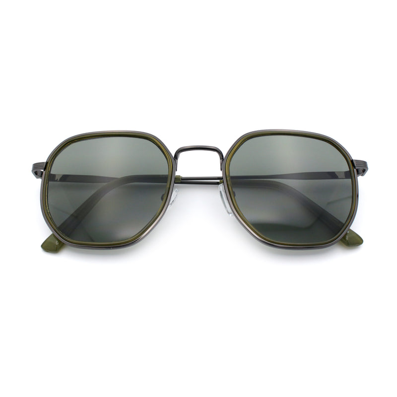 Double Rim Octagonal Classical Metal Rim Rectangular Hipster Sunglasses
